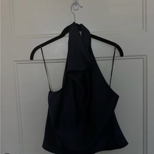 Zara Satin Effect Halter Top in Navy. Size Medium.